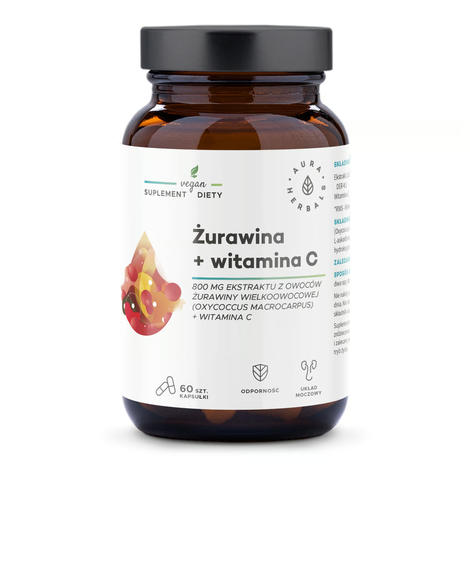 Żurawina 800 mg + Witamina C, suplement diety, Aura Herbals