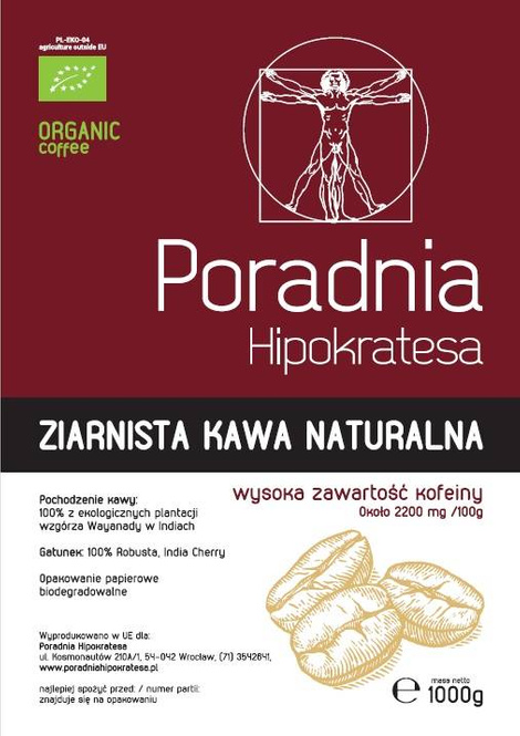 Ziarnista Kawa Naturalna wysoko kofeinowa 100% Robusta